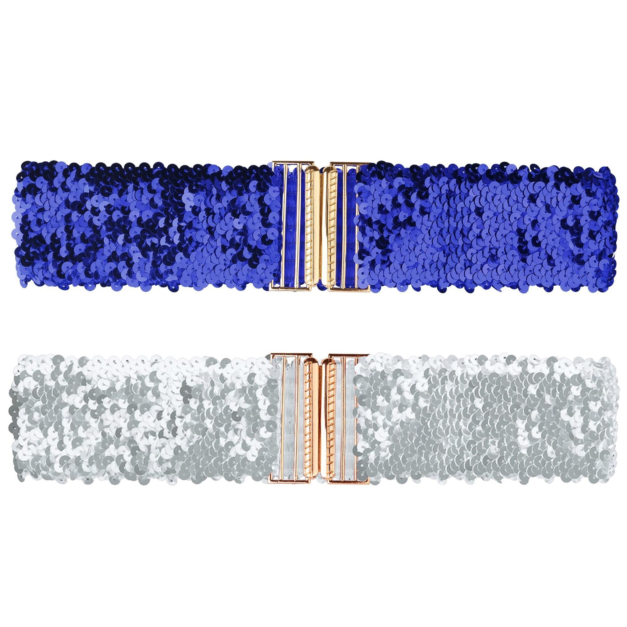 8555 Womens Wide Waist Belts Interlock Buckles Sequins Decor Shinny